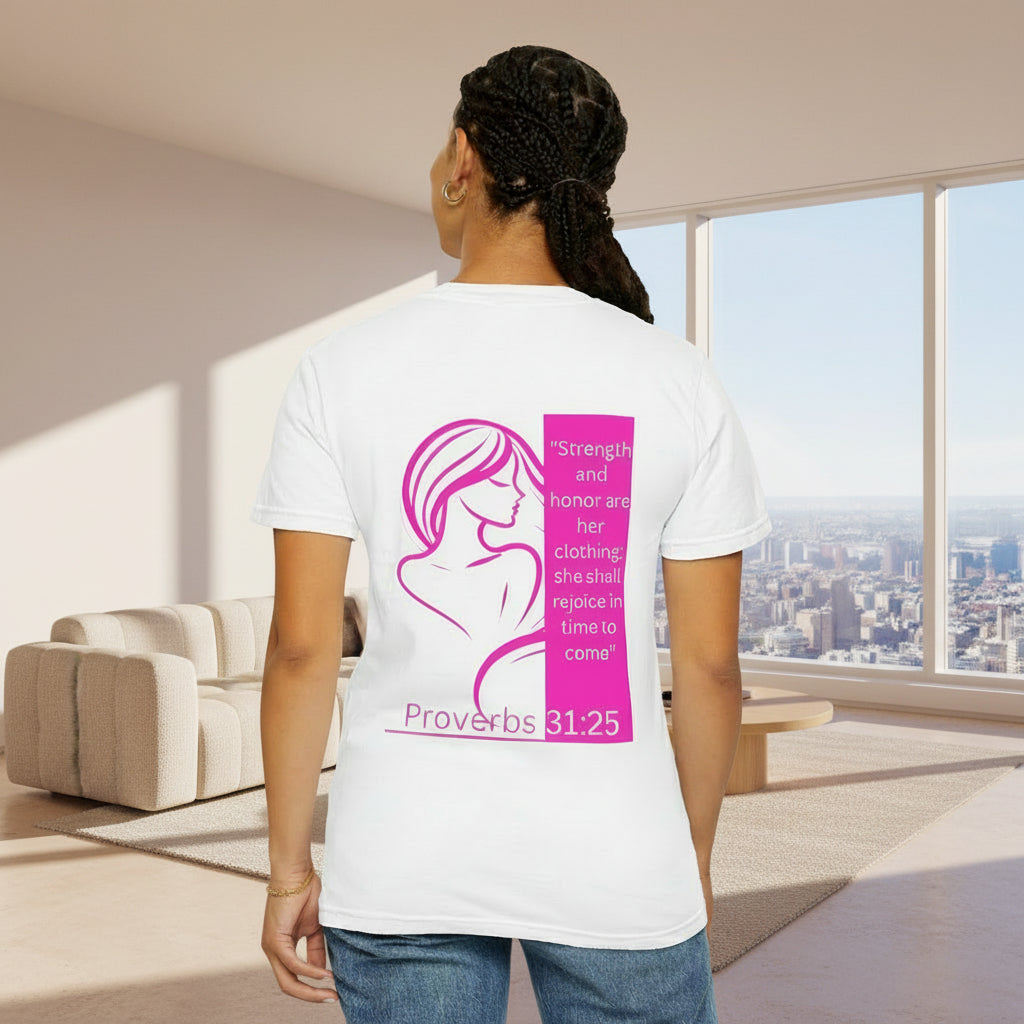Proverbs 31:25 Women's Graphic T-Shirt — Strength & Honor Inspirational Tee