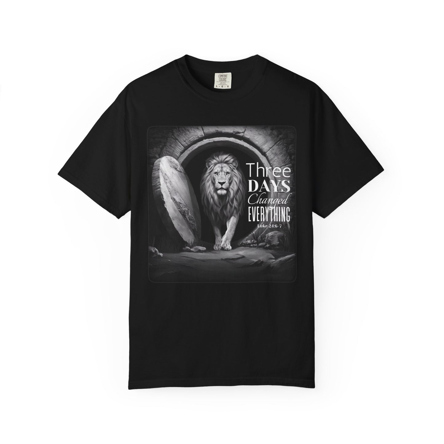 Camiseta cristiana "Tres días lo cambiaron todo" - Diseño llamativo de la resurrección del León de Judá