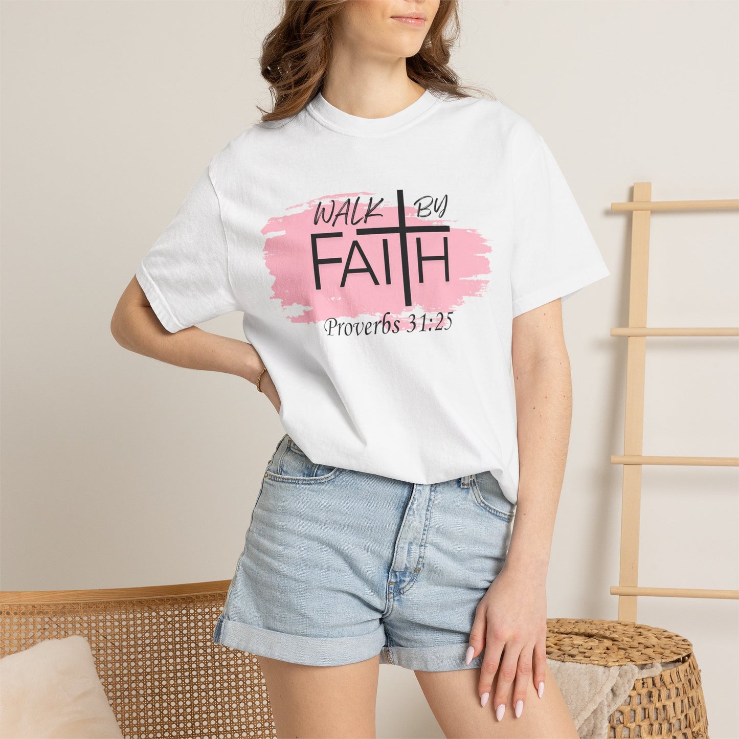 Walk By Faith Christian T-Shirt | Proverbs 31:25 Faith Shirt for Women | Inspirational Bible Verse Tee