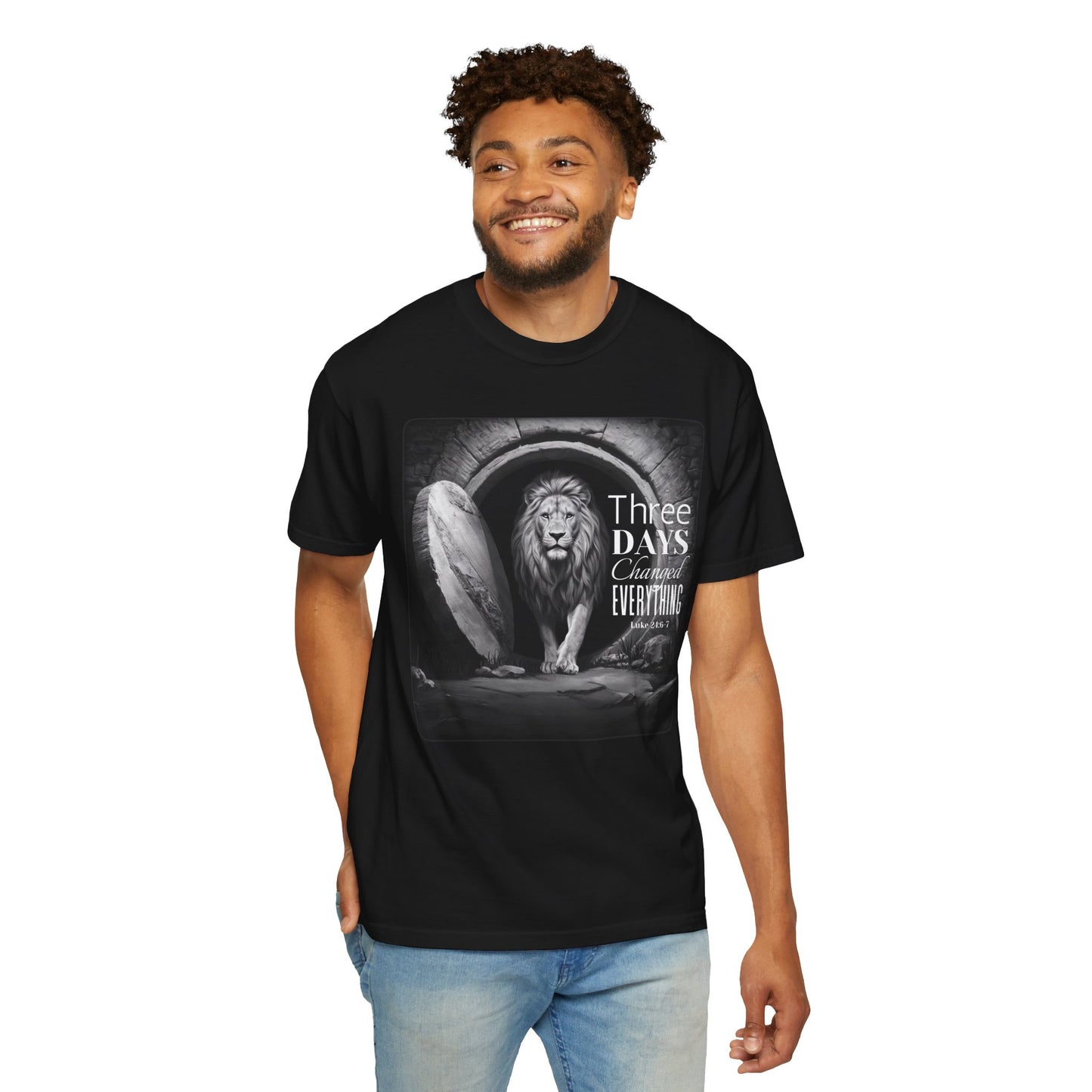 Three Days Changed Everything Christian T-Shirt – Bold Lion of Judah Resurrection Design