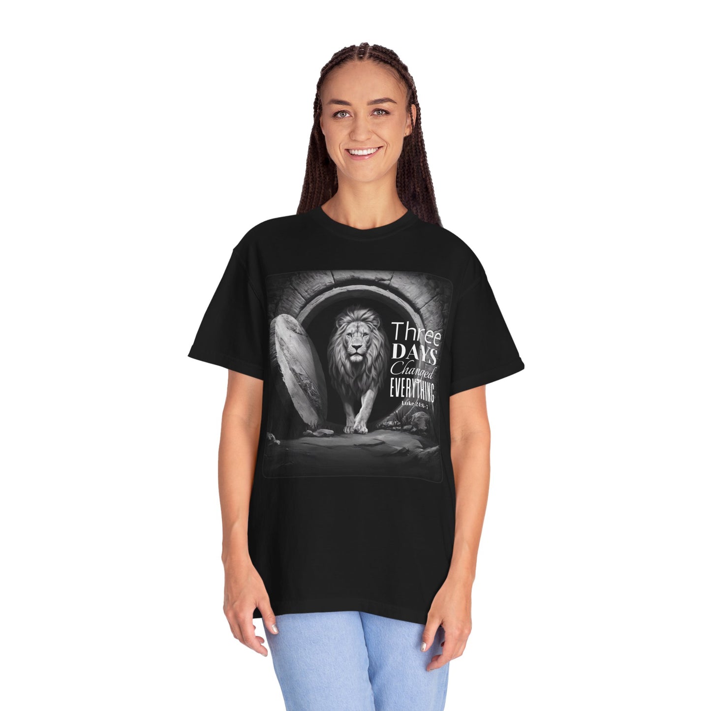 Three Days Changed Everything Christian T-Shirt – Bold Lion of Judah Resurrection Design