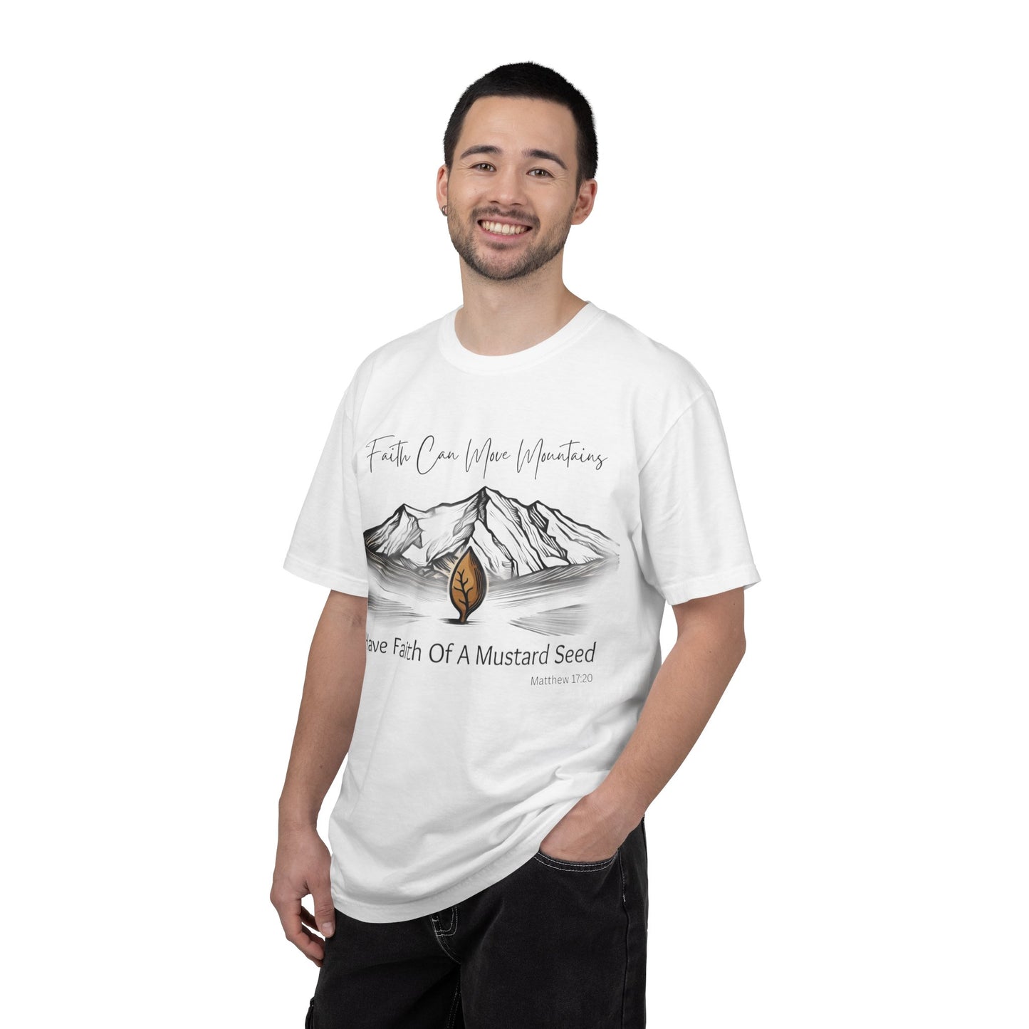 "Faith Can Move Mountains" Matthew 17:20 T-Shirt – Mustard Seed Christian Tee