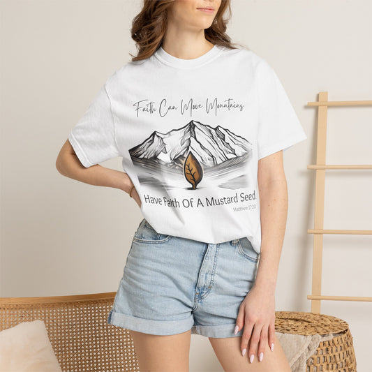 "Faith Can Move Mountains" Matthew 17:20 T-Shirt – Mustard Seed Christian Tee